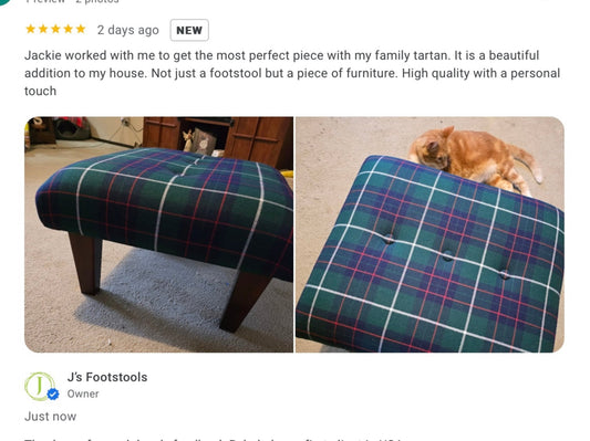 Photo of footstool in McIntyre tartan