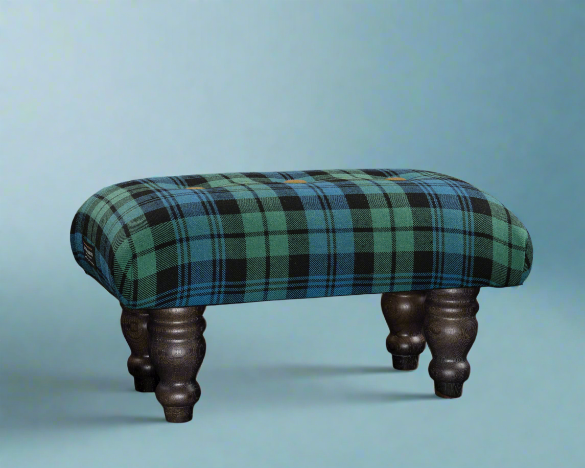 Handcrafted Black Watch Tartan Footstool with Chunky Traditional Feet – Timeless Scottish Elegance
