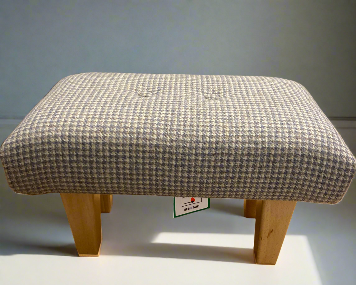 Classic Harris Tweed Footstool in Dog Tooth Check