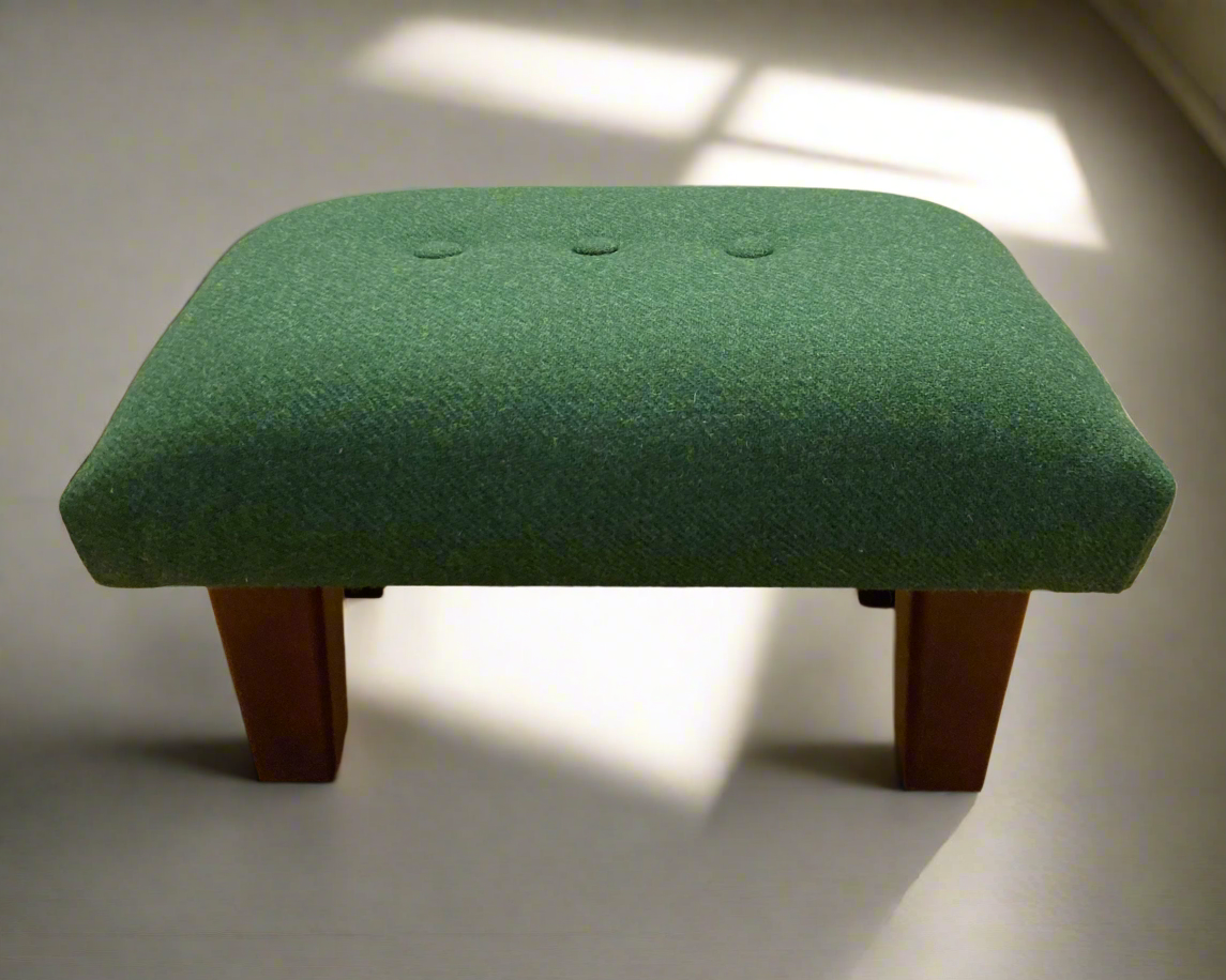 Gorgeous Small Footstool in Green Harris Tweed