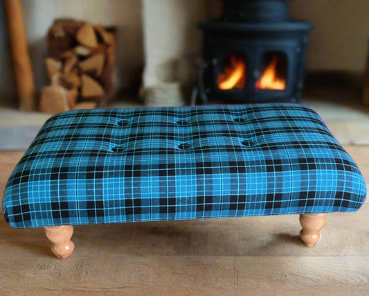 Handmade Luxury Scottish Footstool Designed with Clergy Ancient Tartan