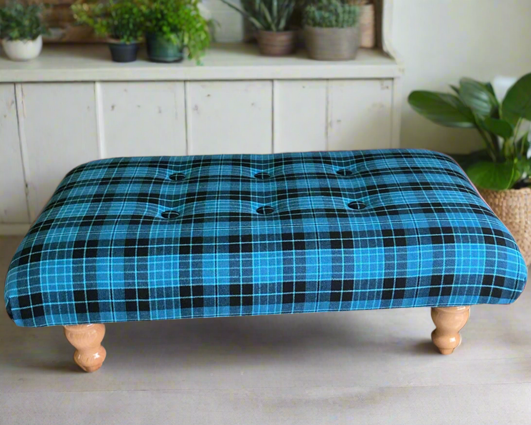 Handmade Luxury Scottish Footstool Designed with Clergy Ancient Tartan