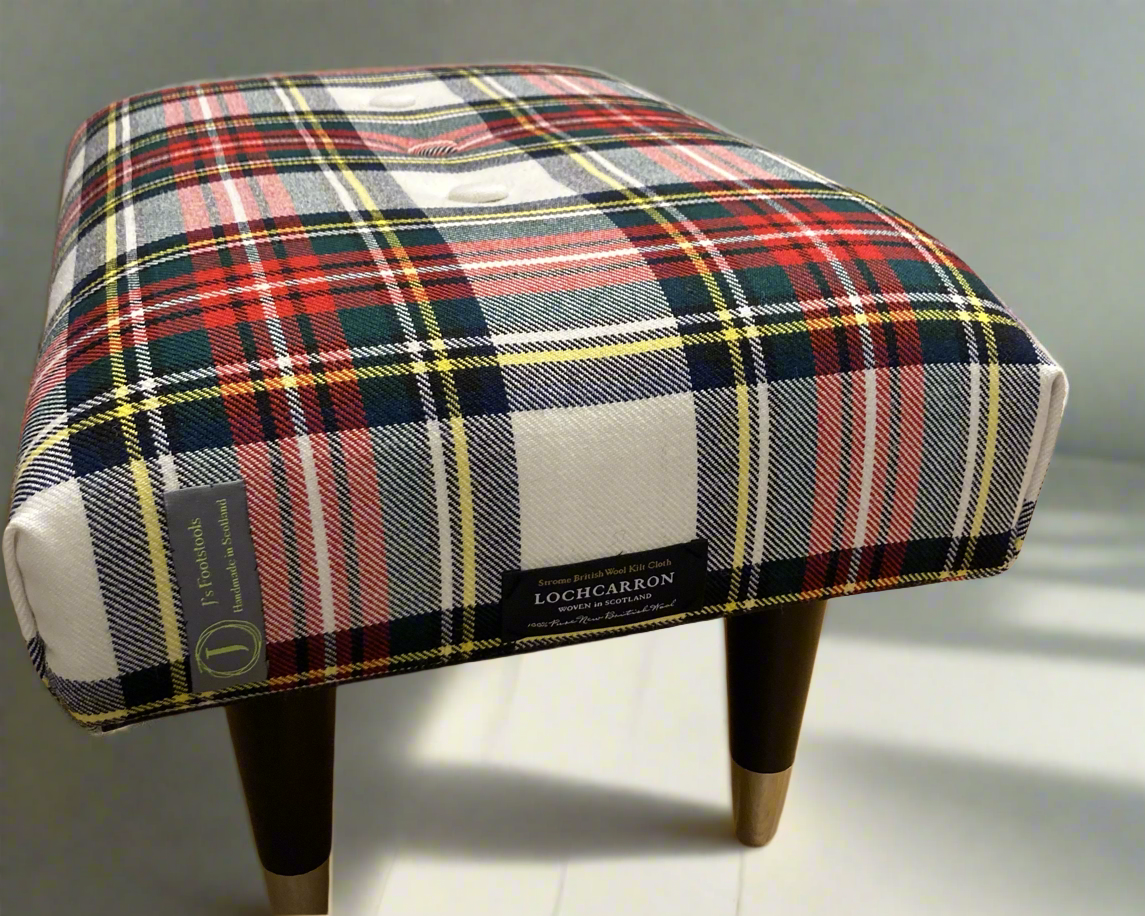 Small Footstool made with 100% wool Stewart Dress Tartan