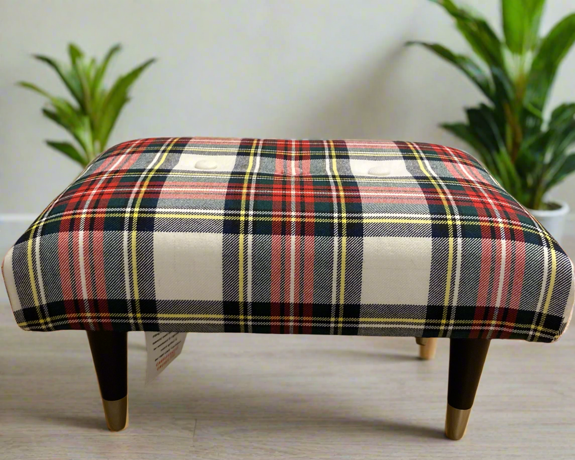 Small Footstool made with 100% wool Stewart Dress Tartan