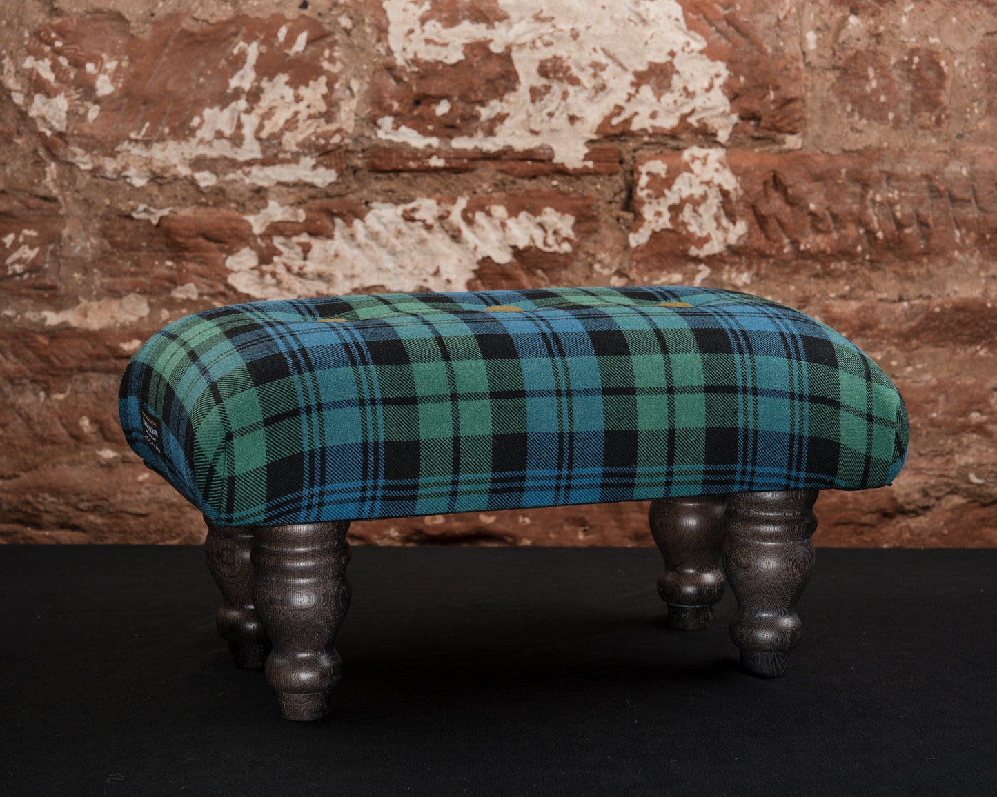 Handcrafted Black Watch Tartan Footstool with Chunky Traditional Feet – Timeless Scottish Elegance