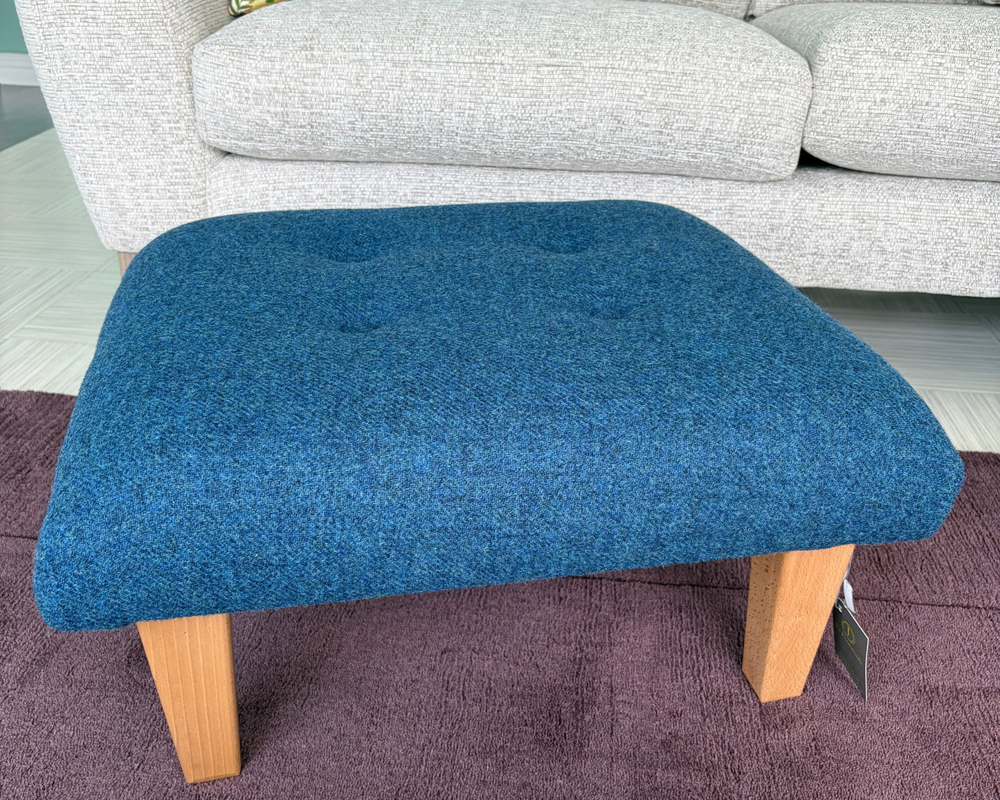 Blue Harris Tweed medium footstool