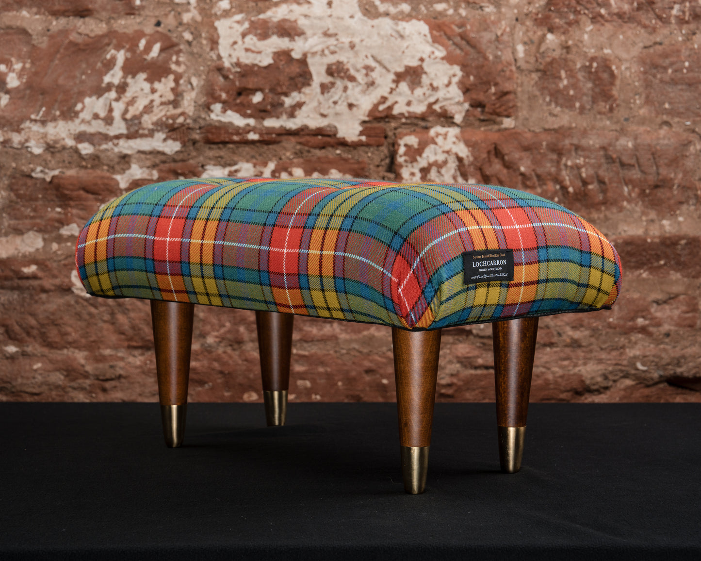 Vibrant Buchanan Ancient Tartan Footstool – Handmade in a Scottish Stable for a Touch of Heritage