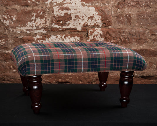 Traditional Fraser Hunting Tartan Footstool with Chunky Mahogany Legs – Crafted in Scotland
