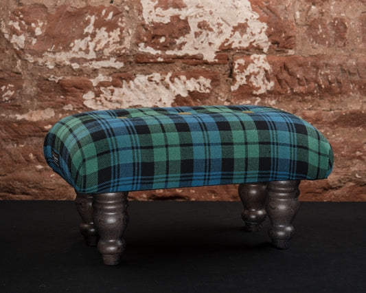 Handcrafted Black Watch Tartan Footstool with Chunky Traditional Feet – Timeless Scottish Elegance