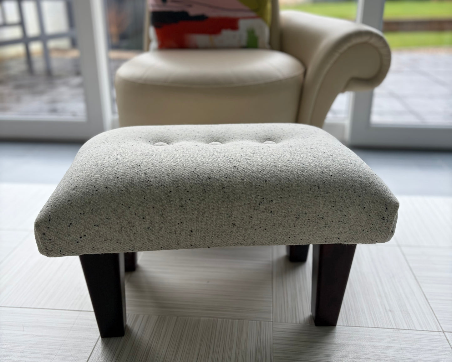 Exclusive footstool in Harris Tweed