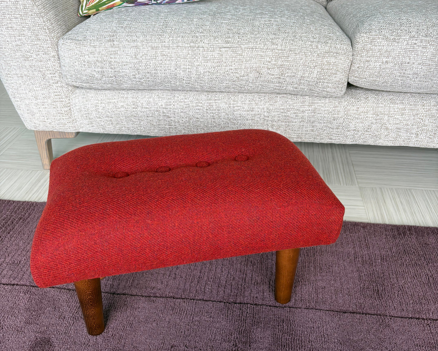 Orange Harris Tweed small footstool